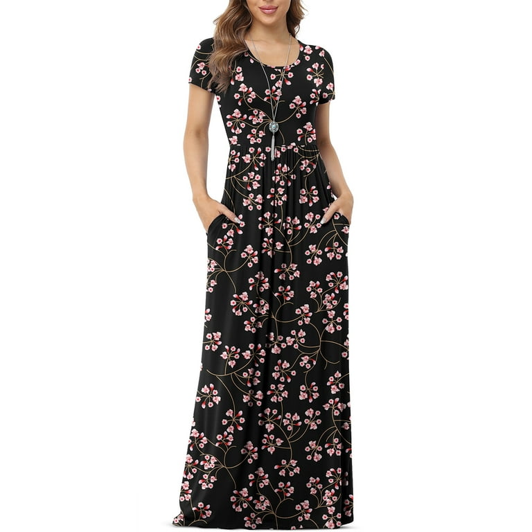 Asklazy Women s XXL Short Sleeve Loose Plain Maxi Dress Casual Long Dress with Pockets Sanyue Red Walmart