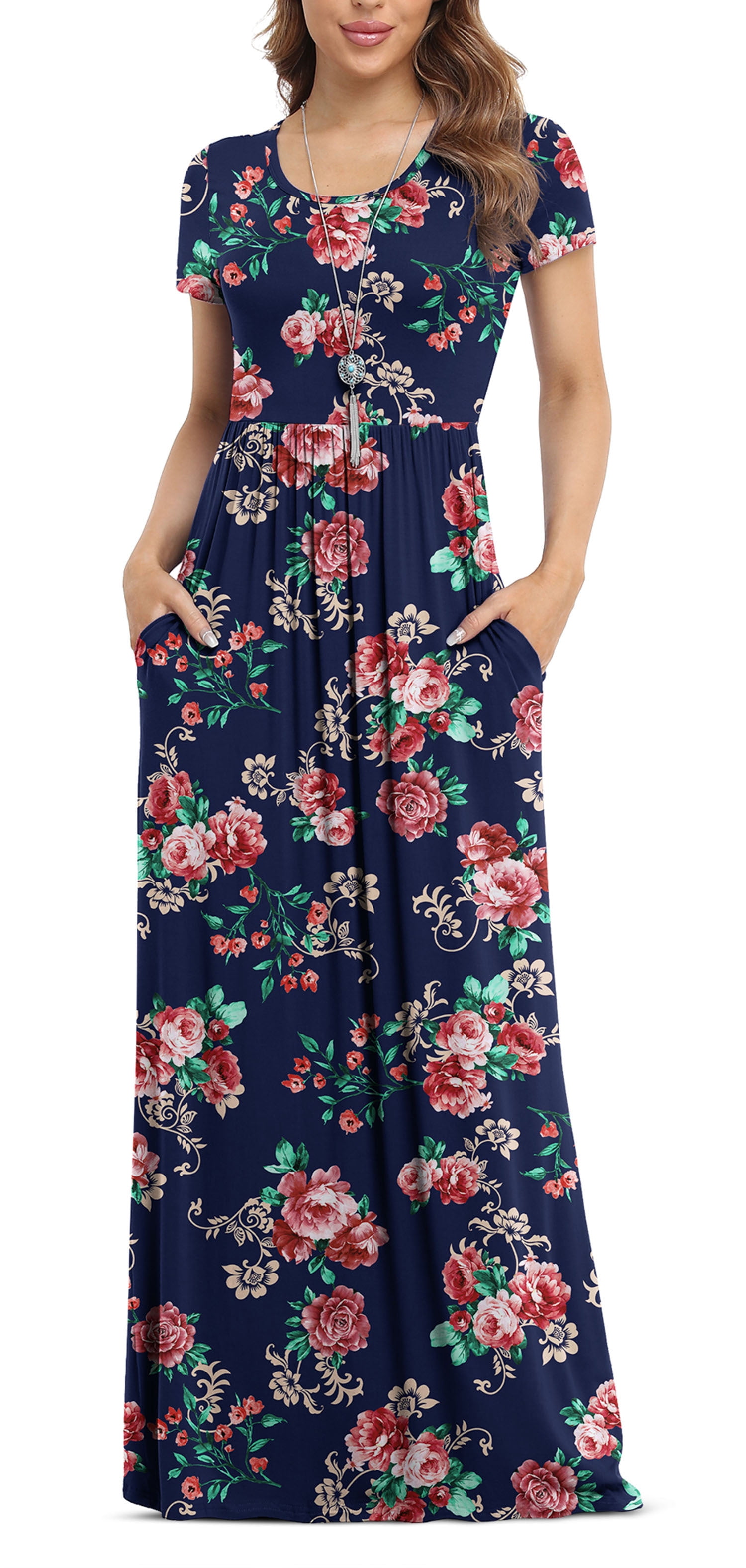 Asklazy Women's Short Sleeve Loose Plain Maxi Dresses Casual Long — free download