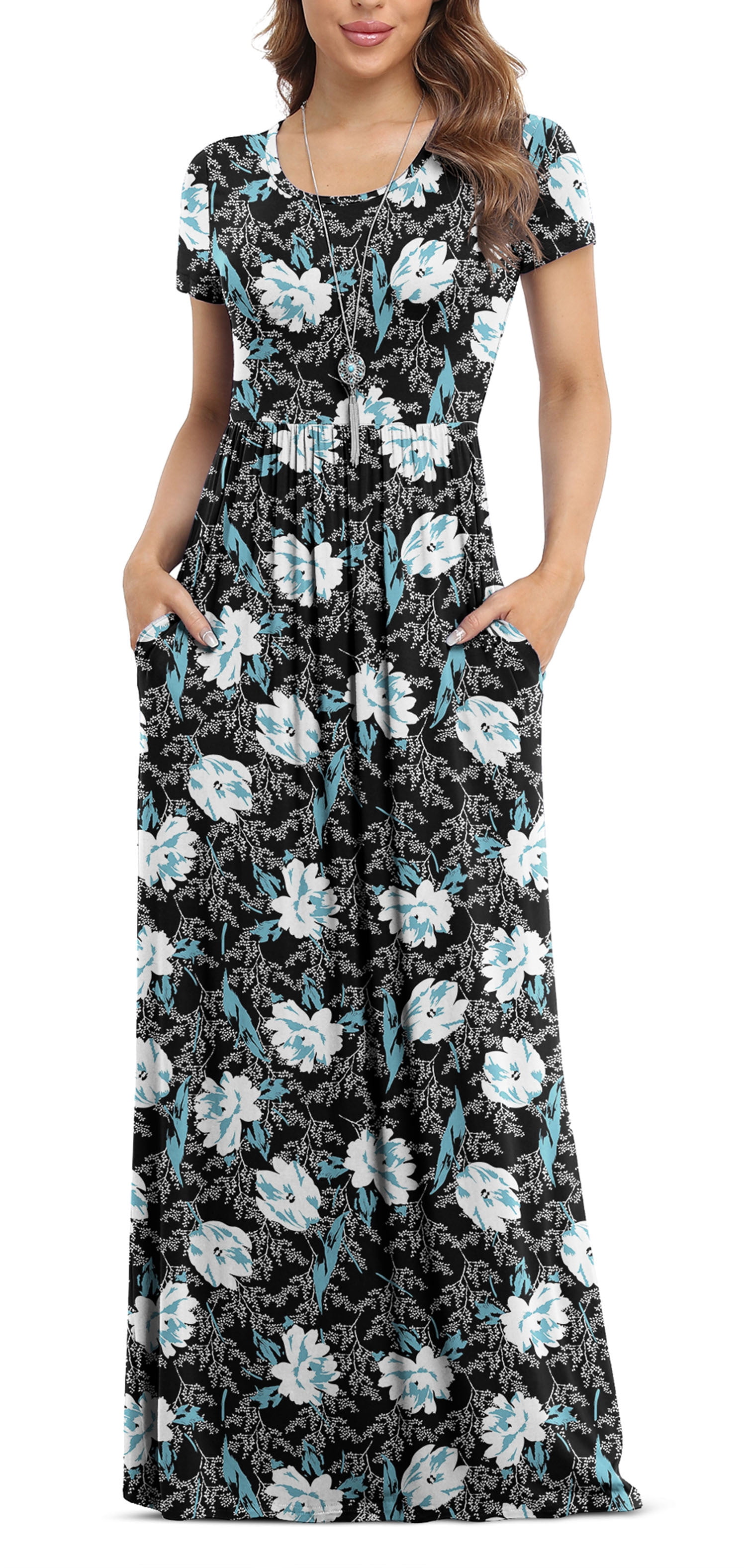 Women S Short Sleeve Loose Casual Long Dresses With Pockets main image 0