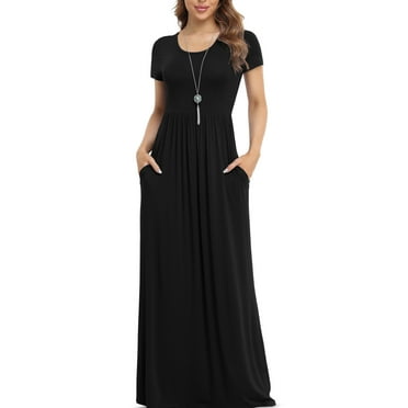 Asklazy Women's Short Sleeve Loose Plain Maxi Dresses Casual Long Dresses with Pockets