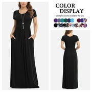 ASKLAZY Women's Short Sleeve Loose Plain Maxi Dresses Casual Long Dresses with Pockets(S-4XL)