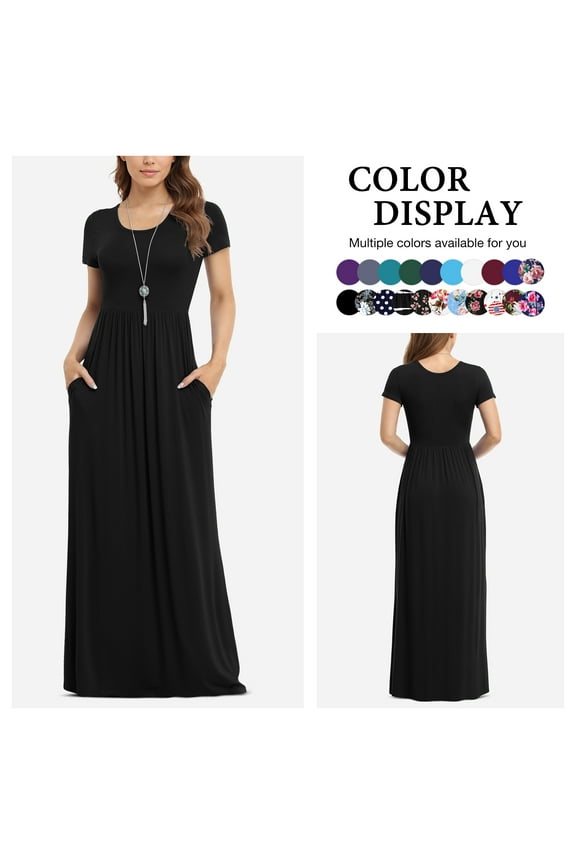 Women's Short Sleeve Loose Plain Maxi Dresses Casual Long Dresses with Pockets(S-4XL)