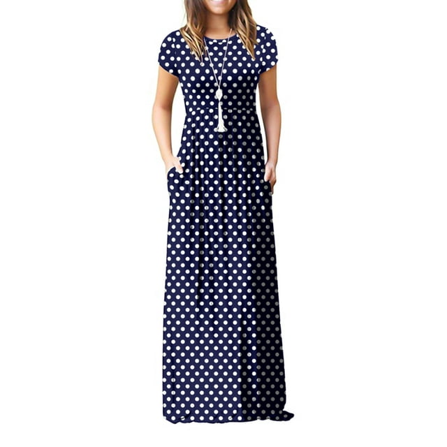 Asklazy Women's Short Sleeve Loose Plain Maxi Dresses Casual Long Dresses with Pockets