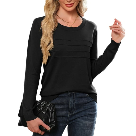 Asklazy Women's Sweater Lightweight Long Sleeve Soft Comfortable Pullover Tops Basic Knit,Black,L