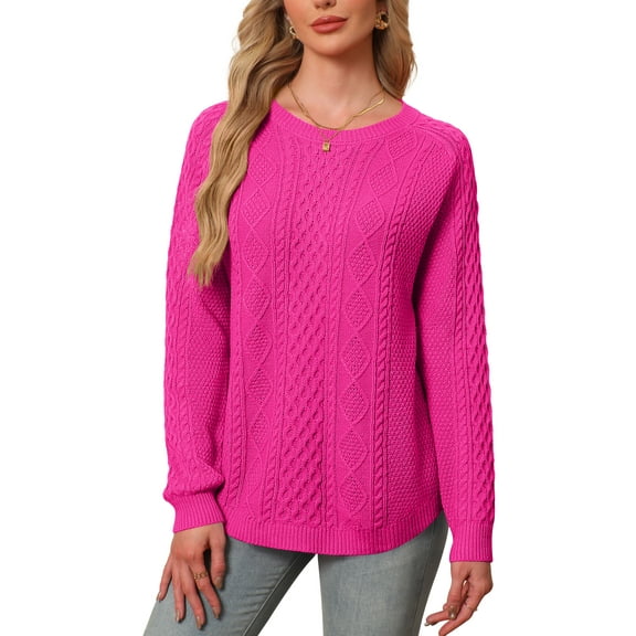 Asklazy Women Pullovers Sweater Soft Fisherman Cable Long Sleeve Crewneck Sweater,D Red,L