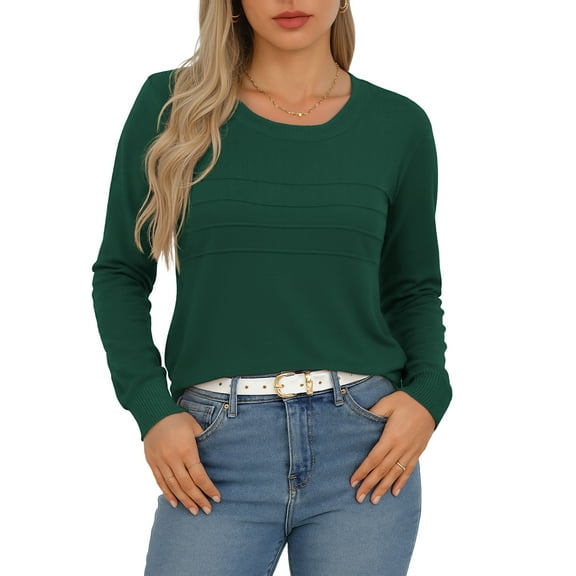Asklazy Women's Sweater Lightweight Long Sleeve Soft Comfortable Pullover Tops Basic Knit,Dark Green,L