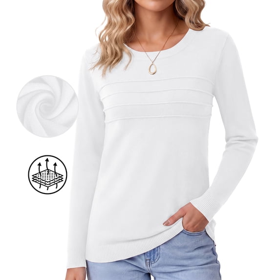Asklazy Women's Sweater Lightweight Long Sleeve Soft Comfortable Pullover Tops Basic Knit,White,L