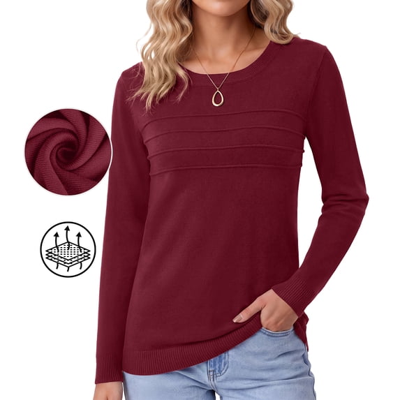 Asklazy Women's Sweater Lightweight Long Sleeve Soft Comfortable Pullover Tops Basic Knit,Wine Red,S