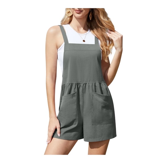 Asklazy Women Jumpsuits Casual Summer Rompers Sleeveless Loose Adjust Spaghetti Strap Shorts Overalls Jumpers with Pockets,Back to School,Dark Grey,M