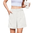 thumbnail image 1 of Asklazy Women's Shorts Casual Shorts Elastic Waist Wide Leg Tailored Shorts Comfy Elagant Work Trouser Shorts,Mother's Day ，Beige White,S, 1 of 9