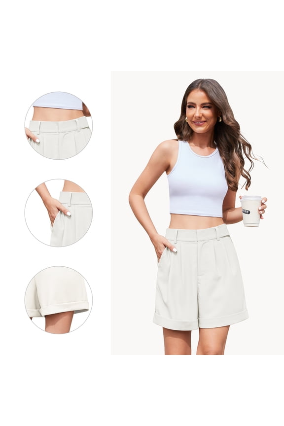 Women's Shorts Casual Shorts Elastic Waist Wide Leg Tailored Shorts Comfy Elagant Work Trouser Shorts,Mother's Day ，Beige White,XL