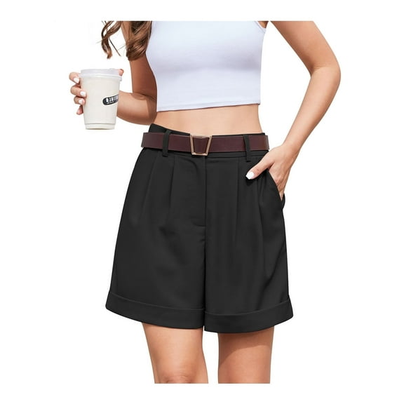 Asklazy Women's Summer Dressy Casual Elastic Waist Wide Leg Suit Tailored Shorts Comfy Elagant Work Trouser Shortsï¼US Size,Blackï¼M
