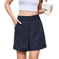 thumbnail image 1 of Asklazy Women's Shorts Casual Shorts Elastic Waist Wide Leg Tailored Shorts Comfy Elagant Work Trouser Shorts,Mother's Day ,Navy Blue,2XL, 1 of 9