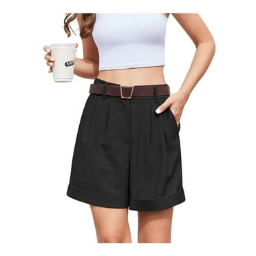 Asklazy Women's Summer Dressy Casual Elastic Waist Wide Leg Suit Tailored Shorts Comfy Elagant Work Trouser Shorts