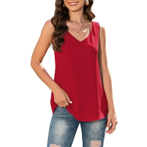 Asklazy Women's Summer Sleeveless Chiffon Blouse Business Casual Tank Flowy Tops for Women,US Size,D Red,S