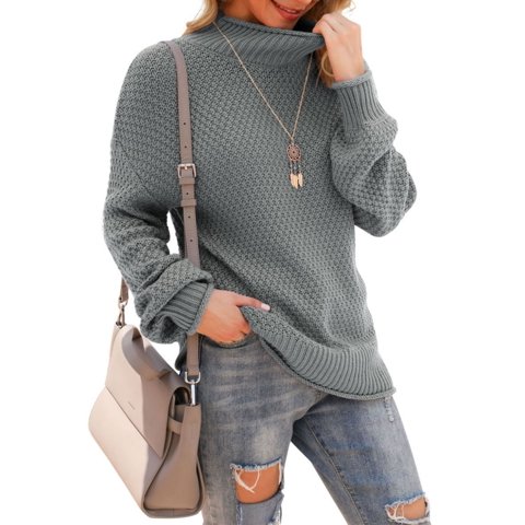 Women's Turtleneck Oversized Sweaters Batwing Long Sleeve Pullover Loose Chunky Knit Jumper,Gray
