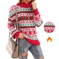 thumbnail image 1 of Asklazy Women's Turtleneck Oversized Sweaters Batwing Long Sleeve Pullover Loose Chunky Knit Jumper,Red Green Christmas Trees, 1 of 13