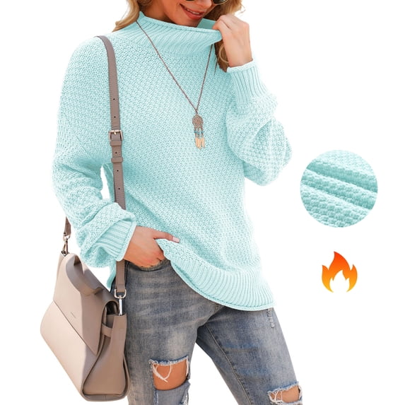 Asklazy Women's Turtleneck Oversized Sweaters Batwing Long Sleeve Pullover Loose Chunky Knit Jumper