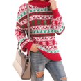 thumbnail image 1 of Asklazy Women's Turtleneck Oversized Sweaters Batwing Long Sleeve Pullover Loose Chunky Knit Jumper,Red Green Christmas Trees, 1 of 11