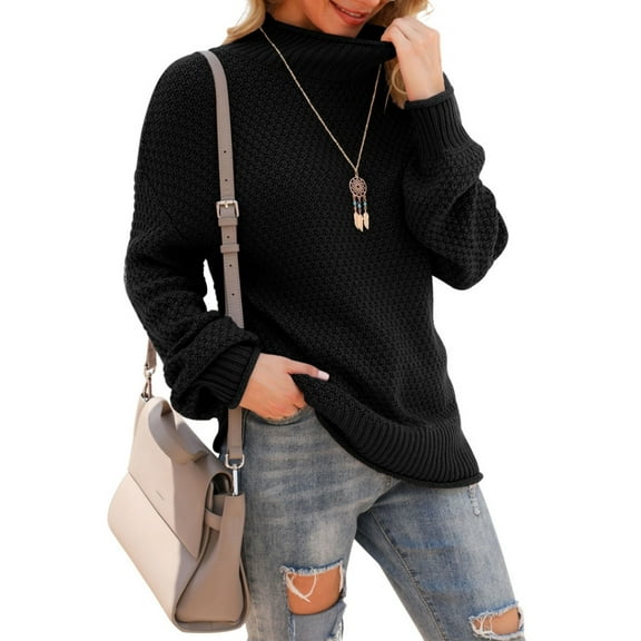 Asklazy Women's Turtleneck Oversized Sweaters Batwing Long Sleeve Pullover Loose Chunky Knit Jumper