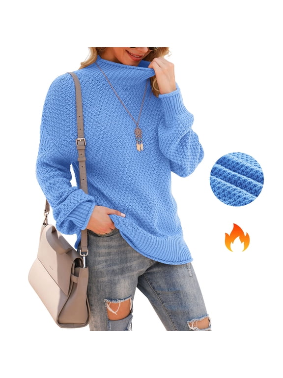 Women's Turtleneck Oversized Sweaters Batwing Long Sleeve Pullover Loose Chunky Knit Jumper