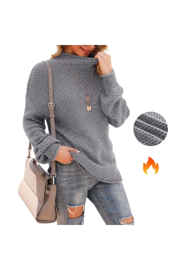 Women's Turtleneck Oversized Sweaters Batwing Long Sleeve Pullover Loose Chunky Knit Jumper,Gray
