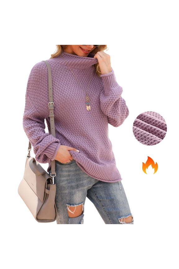 Women's Turtleneck Oversized Sweaters Batwing Long Sleeve Pullover Loose Chunky Knit Jumper,Purple