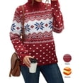 thumbnail image 1 of Asklazy Women's Turtleneck Sweater Long Sleeve Cozy Warm Casual Lightweight Soft Pullover Jumper Tops,Christmas Snowflake Red,3XL, 1 of 9