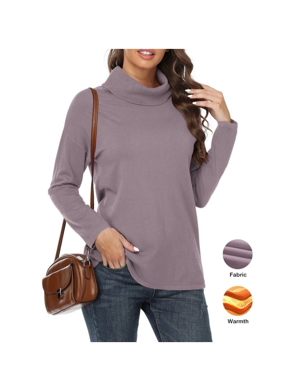 Women's Turtleneck Sweater Long Sleeve Cozy Warm Casual Lightweight Soft Pullover Jumper Tops,Gift,Gray Purple,L