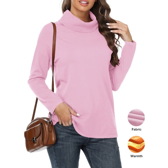 Asklazy Women's Turtleneck Sweater Long Sleeve Cozy Warm Casual Lightweight Soft Pullover Jumper Tops,Light Pink,3XL