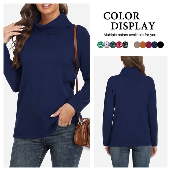 Asklazy Women's Turtleneck Sweater Long Sleeve Cozy Warm Casual Lightweight Soft Pullover Jumper Tops,Navy blue,3XL