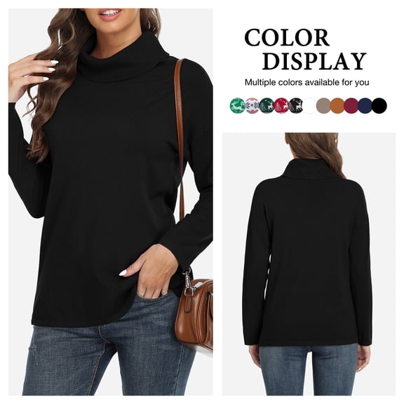 Asklazy Women's Turtleneck Sweater Long Sleeve Cozy Warm Casual Lightweight Soft Pullover Jumper Tops,US Size,Black,2XL