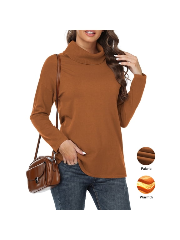 Women's Turtleneck Sweater Long Sleeve Cozy Warm Casual Lightweight Soft Pullover Jumper Tops,US Size,Caramel,2XL