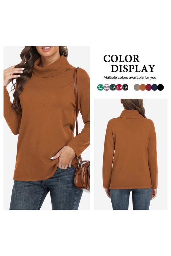 Women's Turtleneck Sweater Long Sleeve Cozy Warm Casual Lightweight Soft Pullover Jumper Tops,US Size,Caramel,L