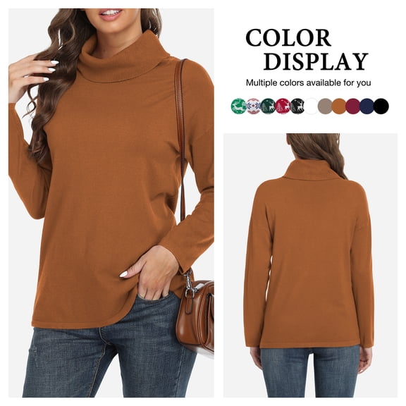 Asklazy Women's Turtleneck Sweater Long Sleeve Cozy Warm Casual Lightweight Soft Pullover Jumper Tops,US Size,Caramel,M