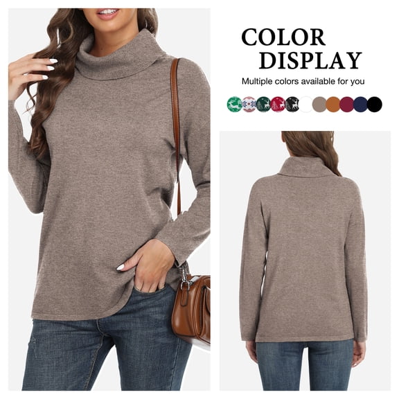 Asklazy Women's Turtleneck Sweater Long Sleeve Cozy Warm Casual Lightweight Soft Pullover Jumper Tops,US Size,H Kaki,L