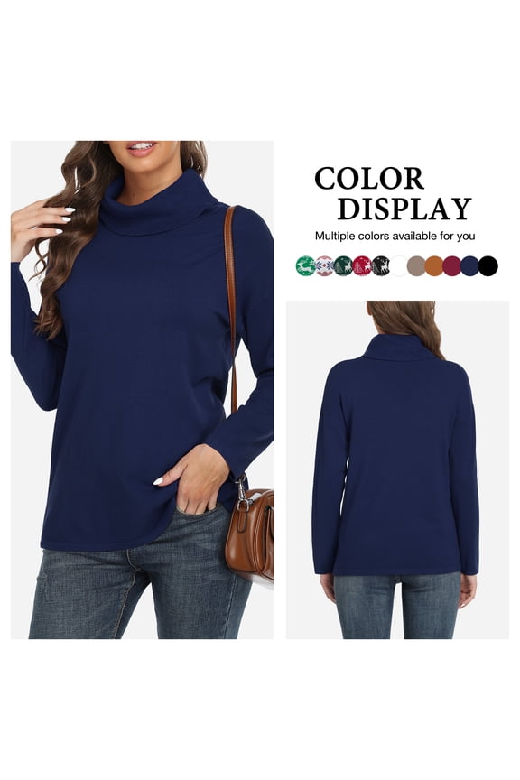 Women's Turtleneck Sweater Long Sleeve Cozy Warm Casual Lightweight Soft Pullover Jumper Tops,US Size,Navy blue,L