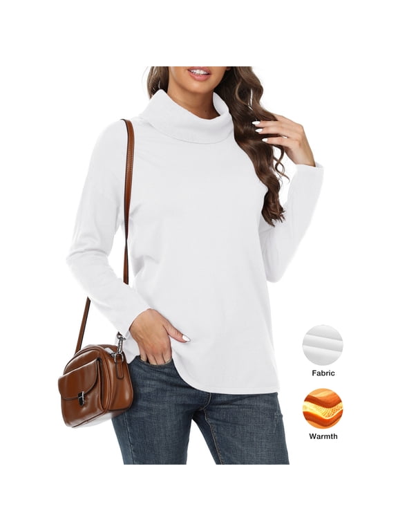 Women's Turtleneck Sweater Long Sleeve Cozy Warm Casual Lightweight Soft Pullover Jumper Tops,Thanksgiving,Pure White,M