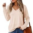 thumbnail image 1 of Asklazy Women's V Neck Sweaters Fall Long Sleeve Crochet Knit Casual Pullover Jumper Tops,Beige,XL, 1 of 8