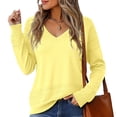 thumbnail image 1 of Asklazy Women's V Neck Sweaters Fall Long Sleeve Crochet Knit Casual Pullover Jumper Tops,Yellow,L, 1 of 8