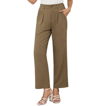 Asklazy Women's Wide Leg Fit High Elastic Waisted Trousers Long Stright Pants with Pockets