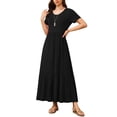 thumbnail image 1 of AskLazy Women's Summer Mix Casual Short Sleeve Crew Neck Loose Tiered Long Dress With Pockets,US Size,Black,XL, 1 of 7