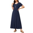 thumbnail image 1 of AskLazy Women's Summer Mix Casual Short Sleeve Crew Neck Loose Tiered Long Dress With Pockets,US Size,Navy Blue,L, 1 of 7