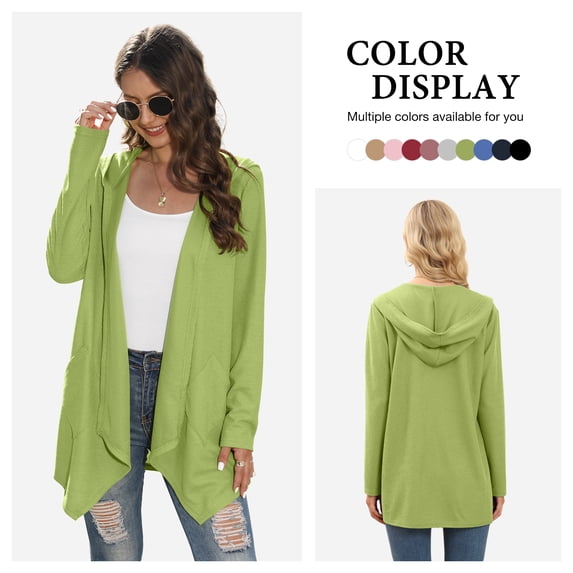 Asklazy Womens Cardigans Open Front Knit Long Sleeve Outwear Coat,Mother's Day,L,N Green