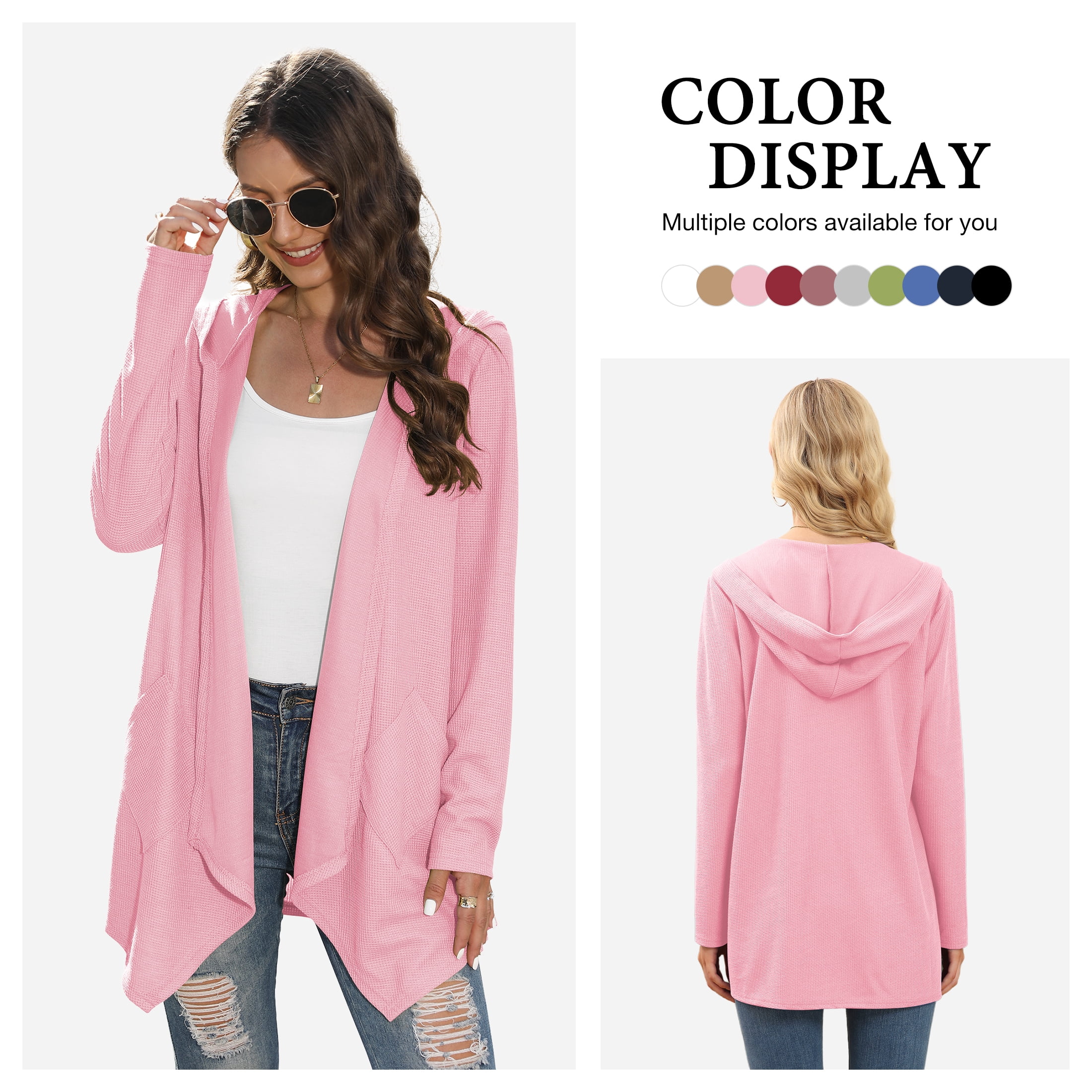 Womens Lightweight Cardigans Open Front Knit Long Sleeve Outwear Coat,US Size,L,Pink
