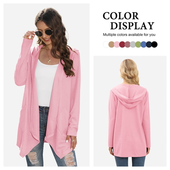 Asklazy Womens Lightweight Cardigans Open Front Knit Long Sleeve Outwear Coat,US Size,L,Pink