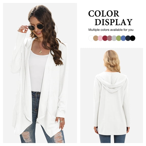 Asklazy Womens Lightweight Cardigans Open Front Knit Long Sleeve Outwear Coat,US Size,L,White