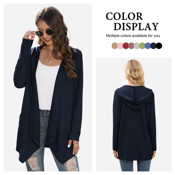 Asklazy Womens Lightweight Cardigans Open Front Knit Long Sleeve Outwear Coat,US Size,S,Navy blue