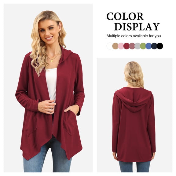 Asklazy Womens Lightweight Cardigans Open Front Knit Long Sleeve Outwear Coat,US Size,S,Wine red