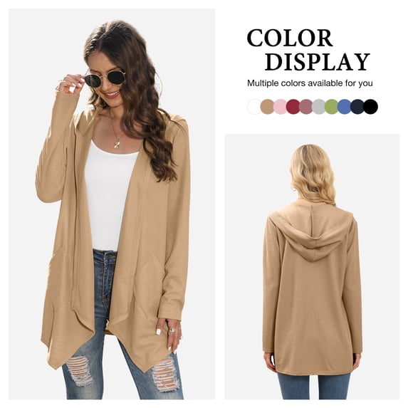 Asklazy Womens Lightweight Cardigans Open Front Knit Long Sleeve Outwear Coat,US Size,XL,Khaki